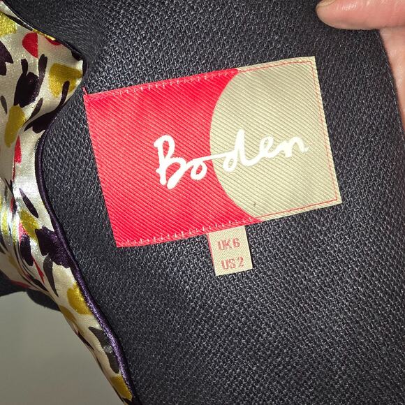 Boden Women 2 Linen Blazer Jacket Lined 3/4 Sleeve Gray Petal Collar Snap Button - Picture 7 of 8